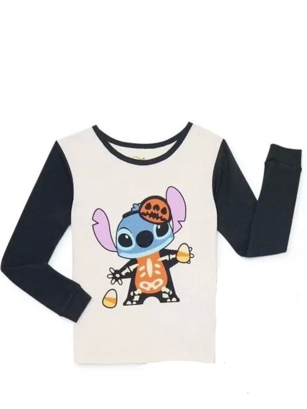 Girl's Disney Halloween PJ Sz 4 Stitch as Skeleton with Candy Corn (LS Top Only)